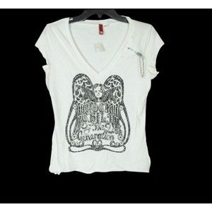 Divided H&M Womens Angel Shirt Sz 10 Rock Child of the Lost Generation Zip Chain